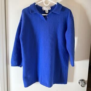 VTG Adrienne Vittadini Sweater Size M Blue Wool Blend Collared neck 3/4 Sleeves